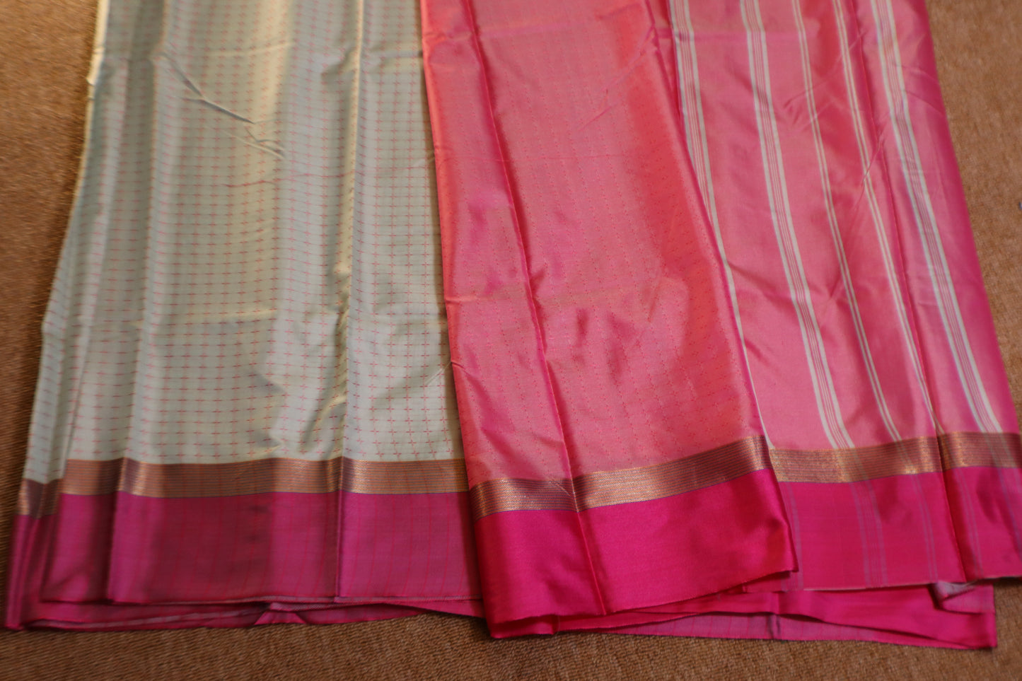 Soft Silk Saree - Apple Green with Pink