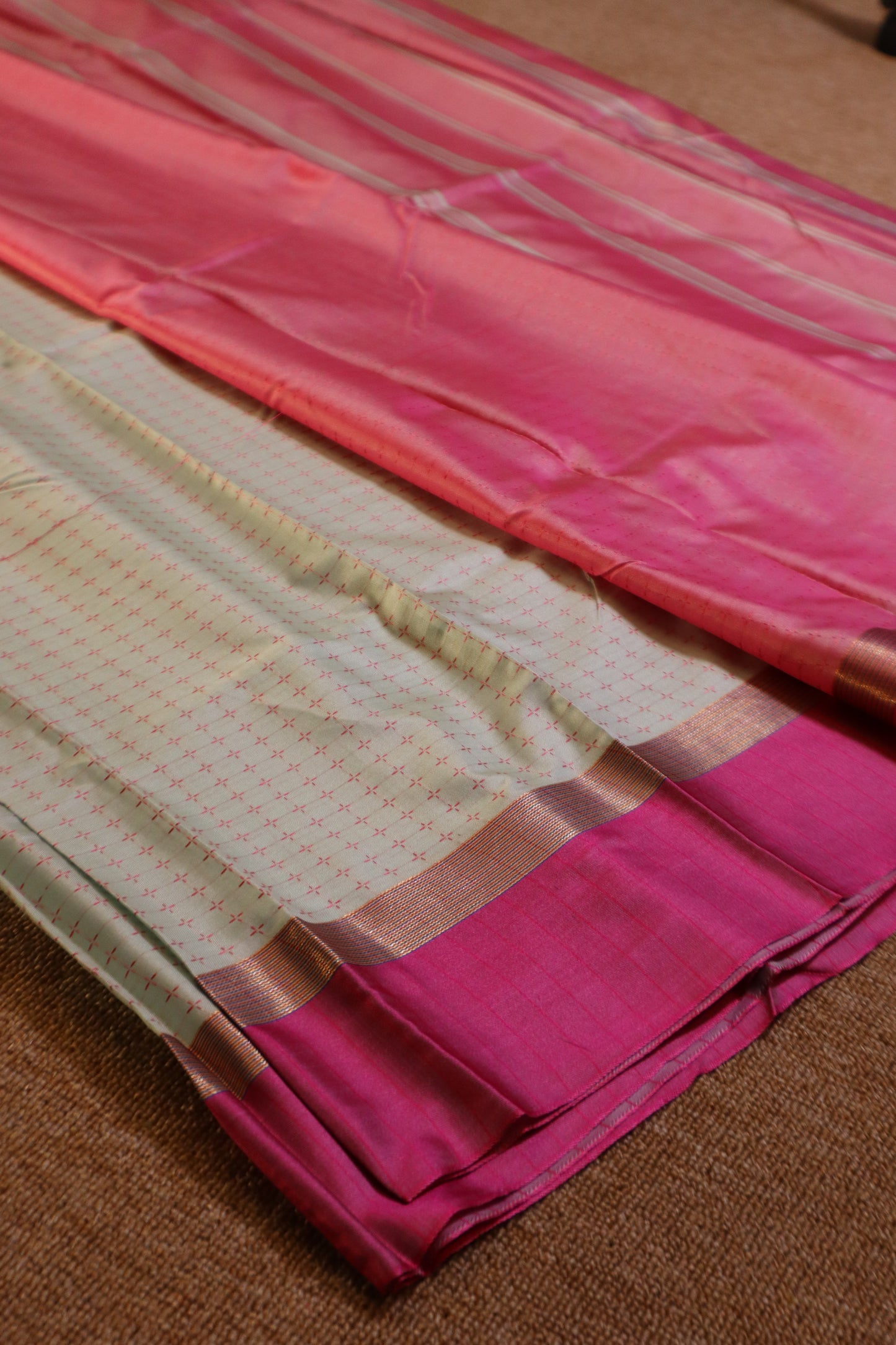 Soft Silk Saree - Apple Green with Pink