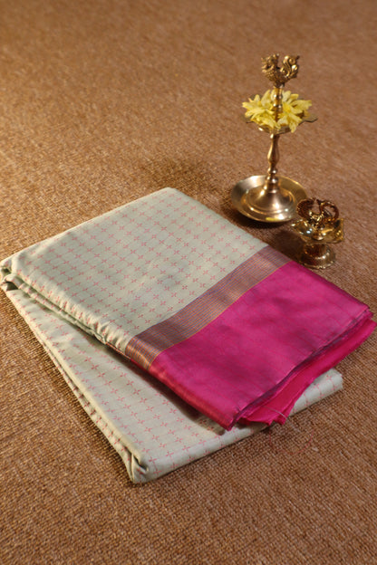 Soft Silk Saree - Apple Green with Pink