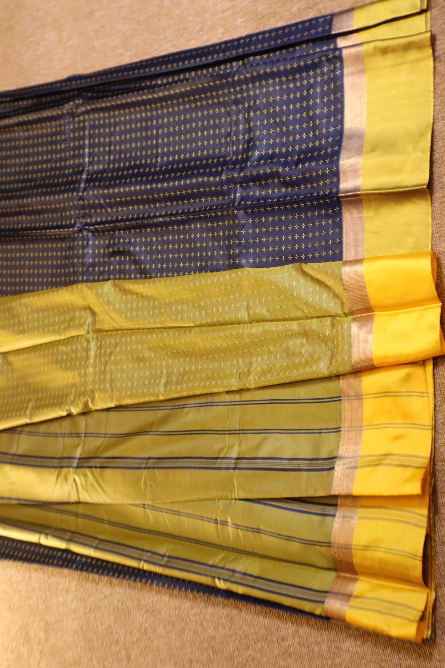Soft Silk Saree - Dark Blue with Green