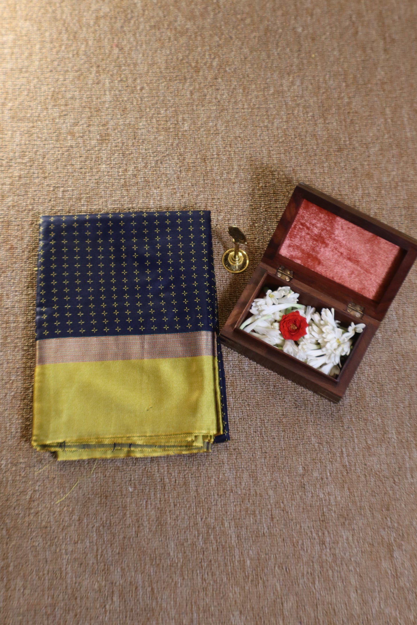 Soft Silk Saree - Dark Blue with Green