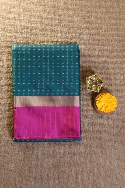 Soft Silk Saree - Green with Pink
