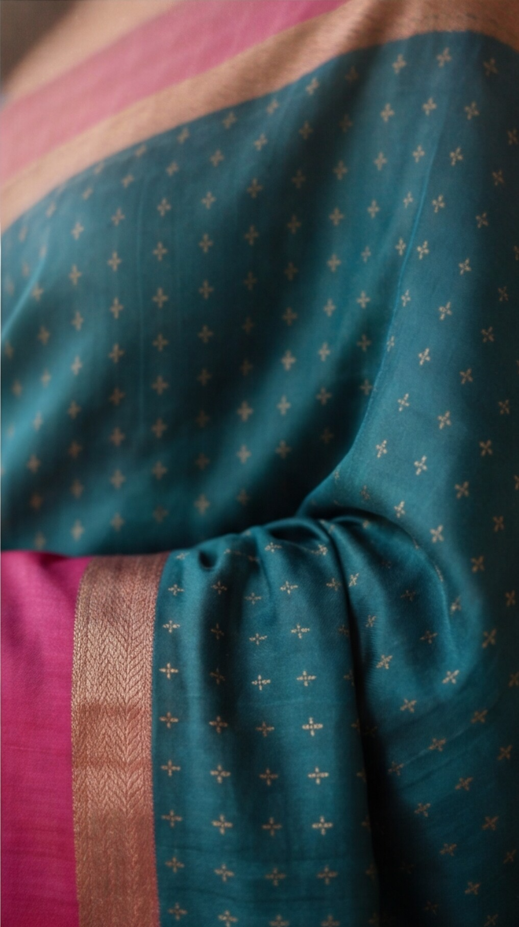 Soft Silk Saree - Green with Pink