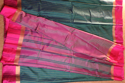 Soft Silk Saree - Green with Pink