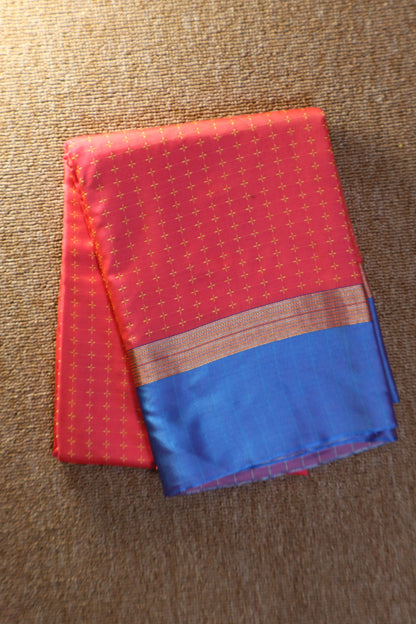Soft Silk Saree - Orange with Blue