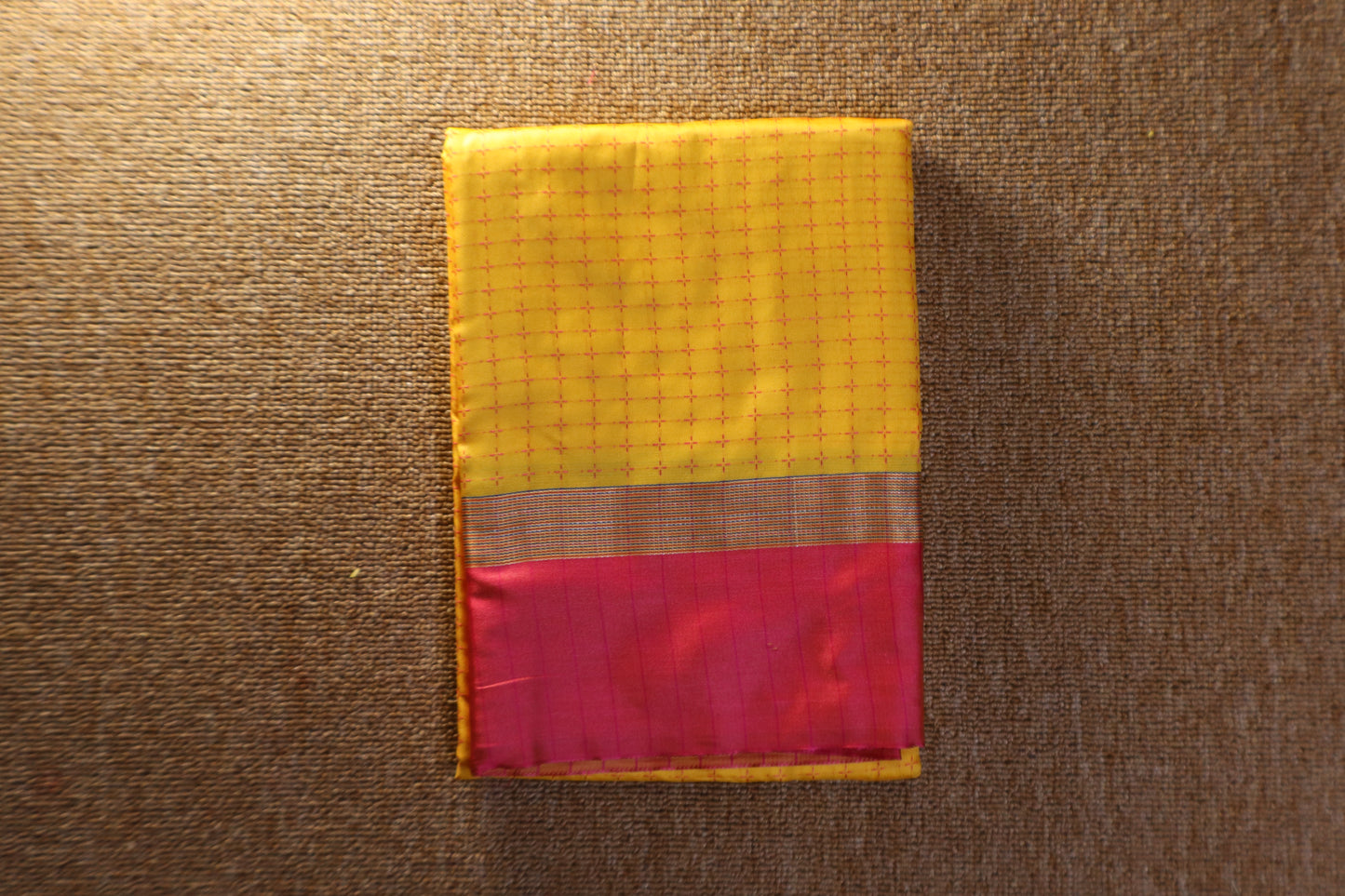 Soft Silk Saree - Yellow with Pink