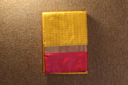 Soft Silk Saree - Yellow with Pink