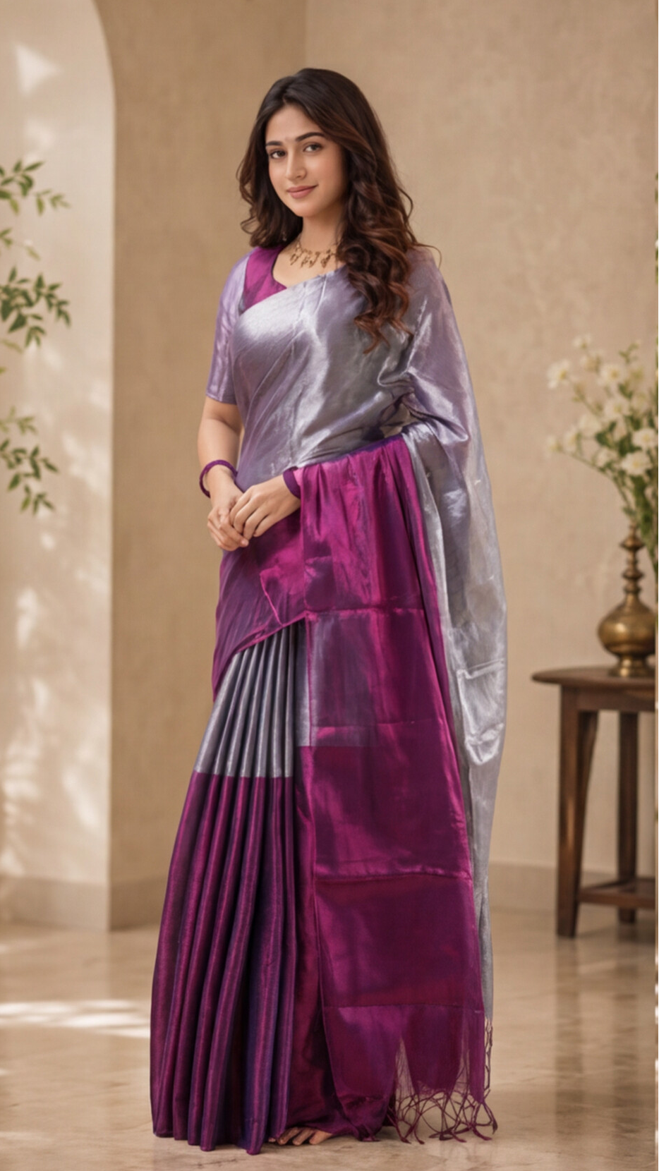 Khadi Tissue Saree - Purple