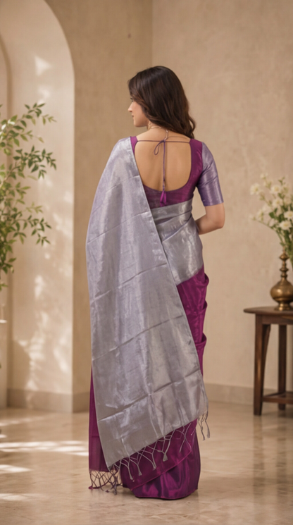 Khadi Tissue Saree - Purple