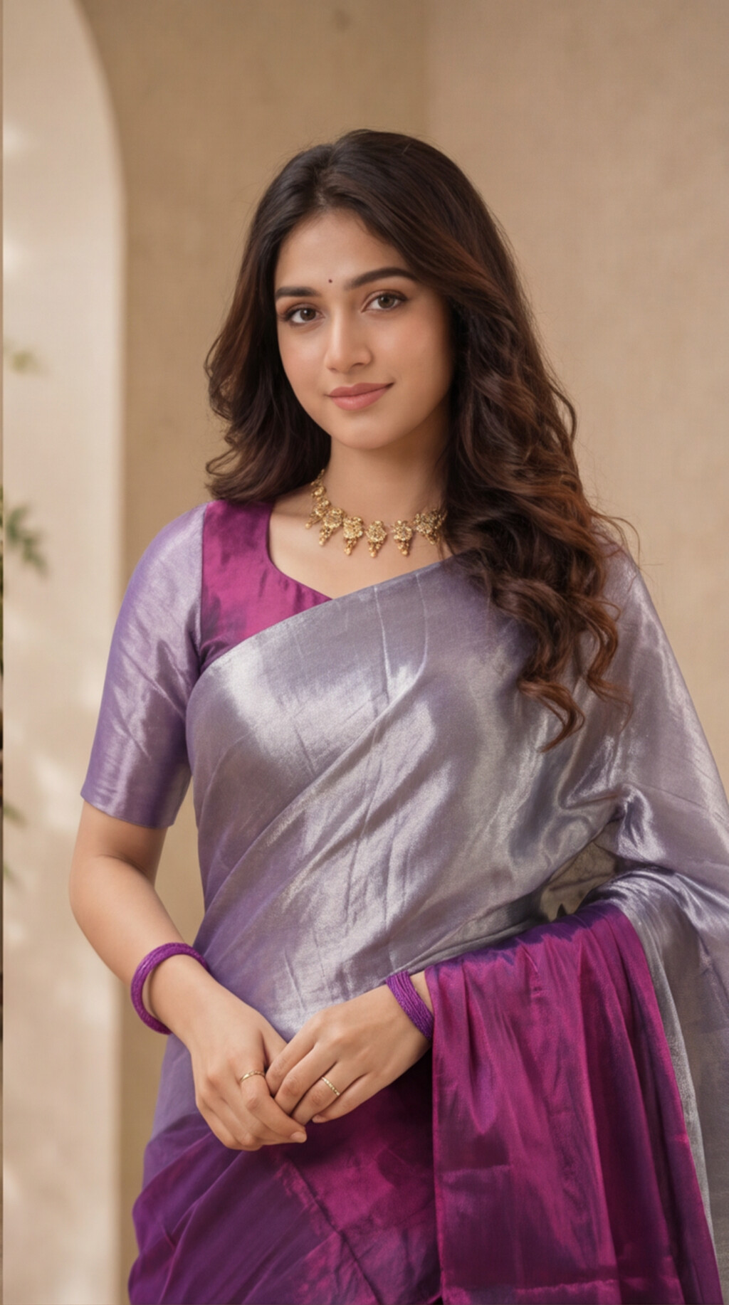Khadi Tissue Saree - Purple