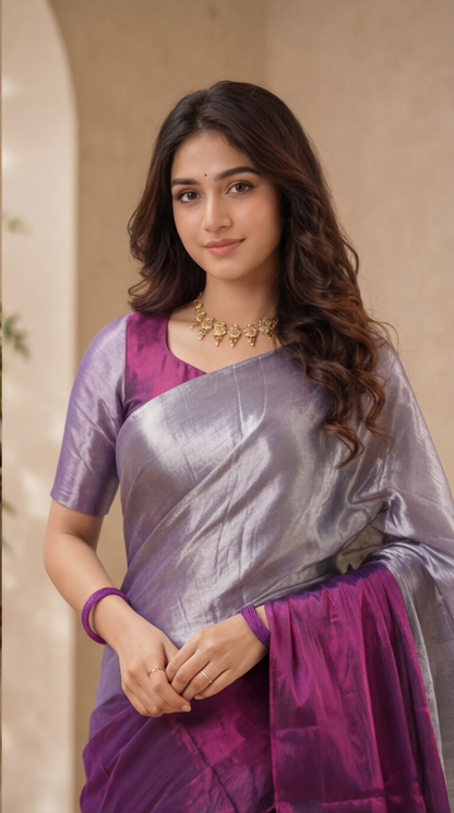 Khadi Tissue Saree - Purple
