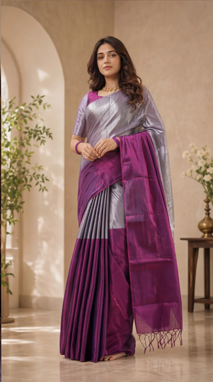 Khadi Tissue Saree - Purple