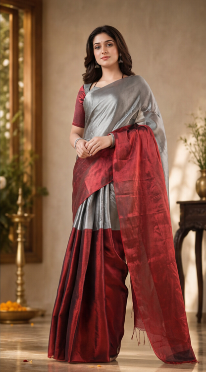 Khadi Tissue Saree - Red
