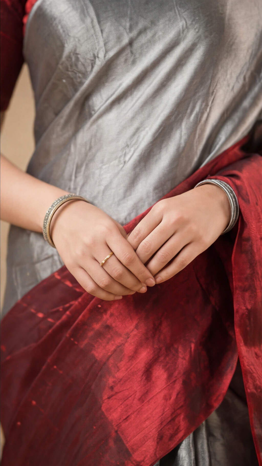 Khadi Tissue Saree - Red