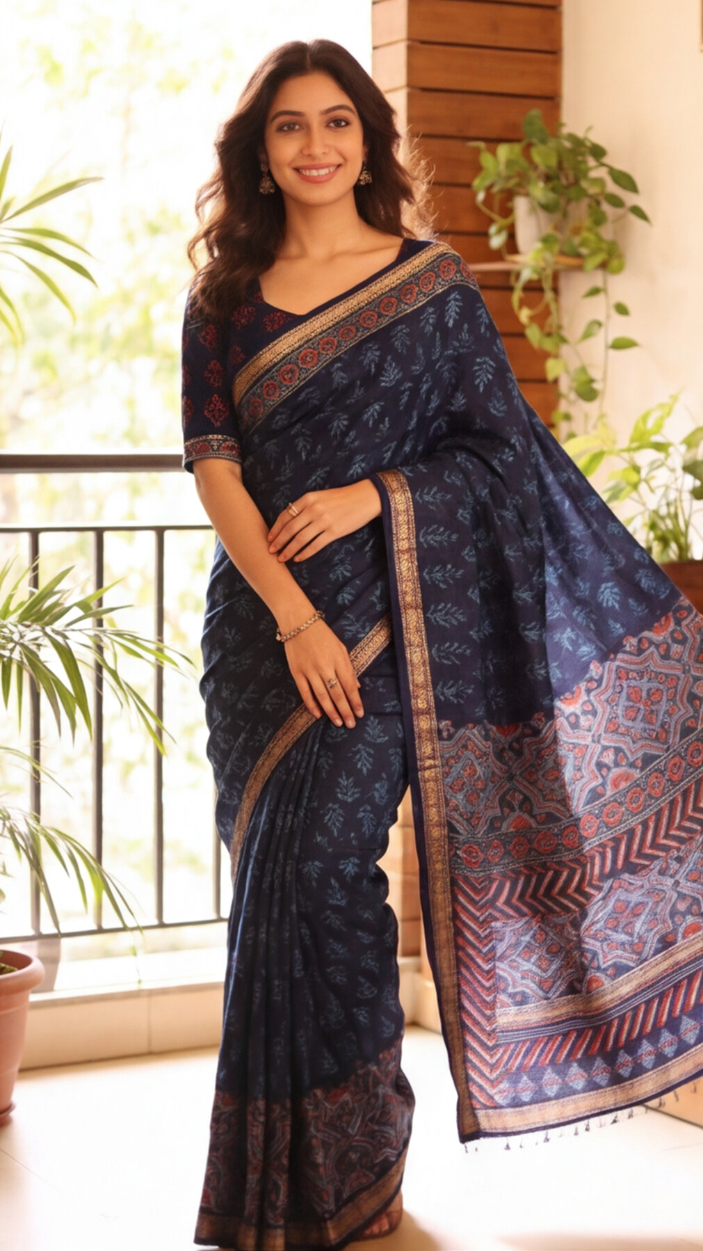 Maheshwari Silk Saree - Dark Blue