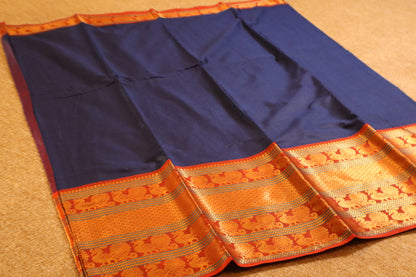 Narayanpet - Blue with Red Long Border saree - NPEQ001