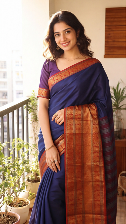 Narayanpet - Blue with Red Long Border saree - NPEQ001