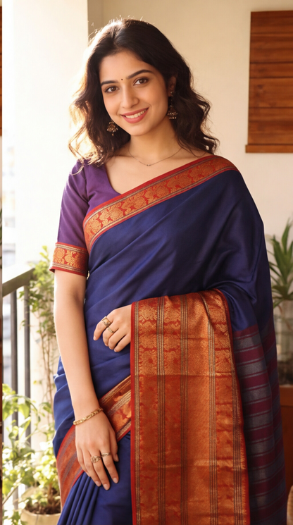 Narayanpet - Blue with Red Long Border saree - NPEQ001