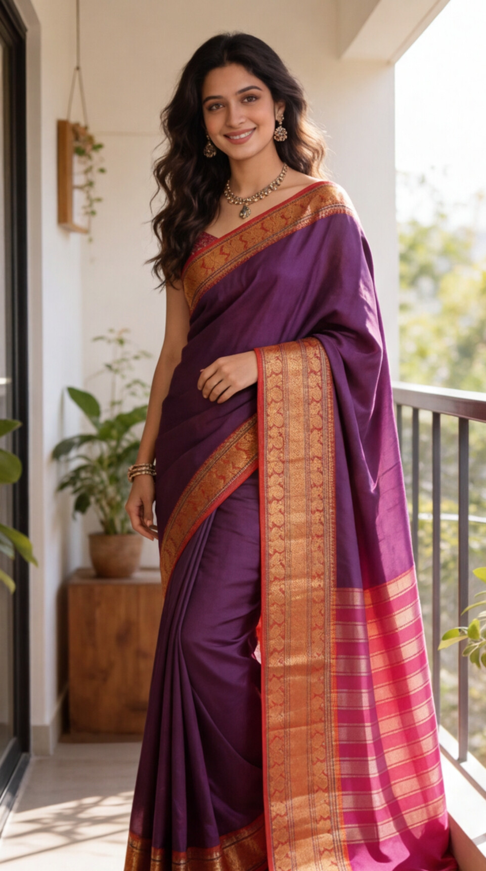 Narayanpet - Purple with Red Long Border Saree - NPEQ002