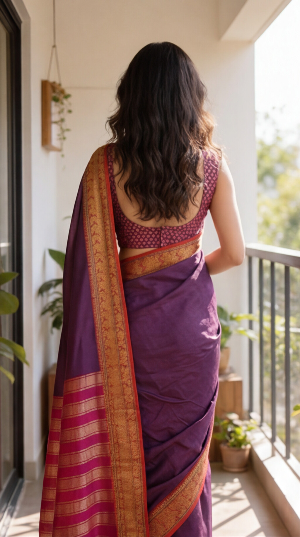 Narayanpet - Purple with Red Long Border Saree - NPEQ002