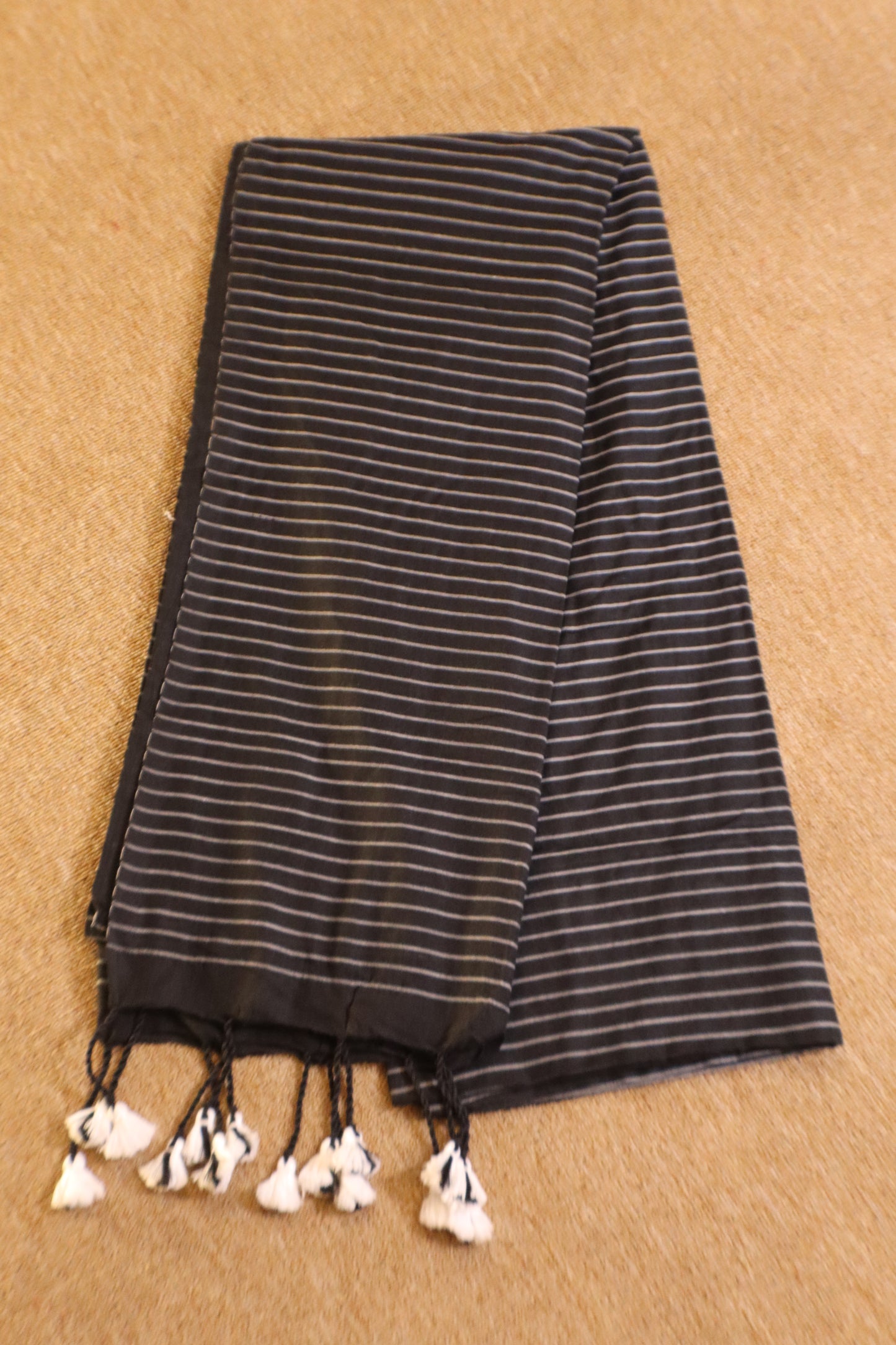 Khadhi Stripes Cotton Saree - Black