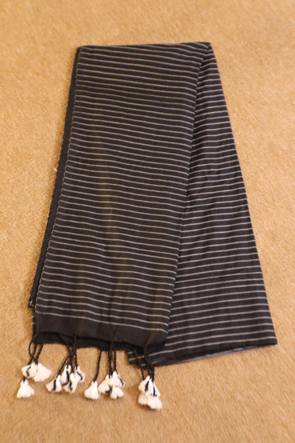 Khadhi Stripes Cotton Saree - Black