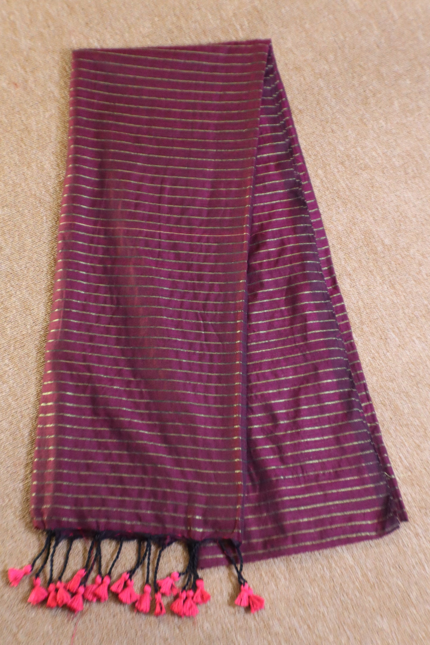 Khadhi Stripes Cotton Saree - Maroon