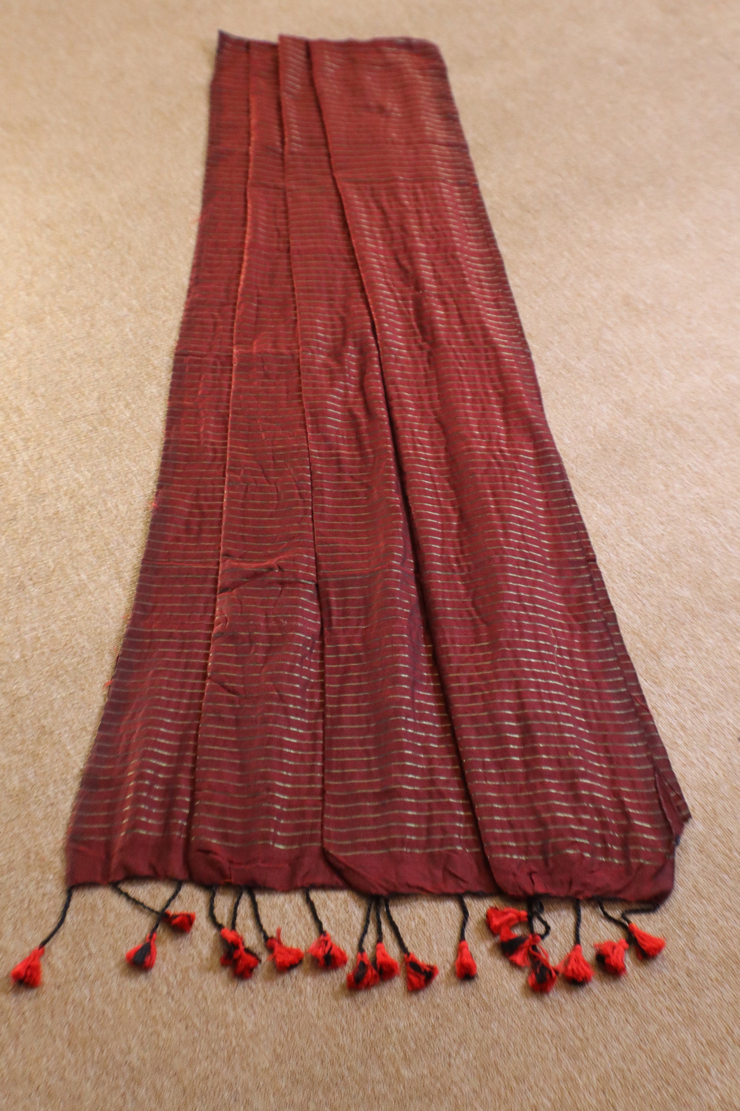 Khadhi Stripes Cotton Saree - Red