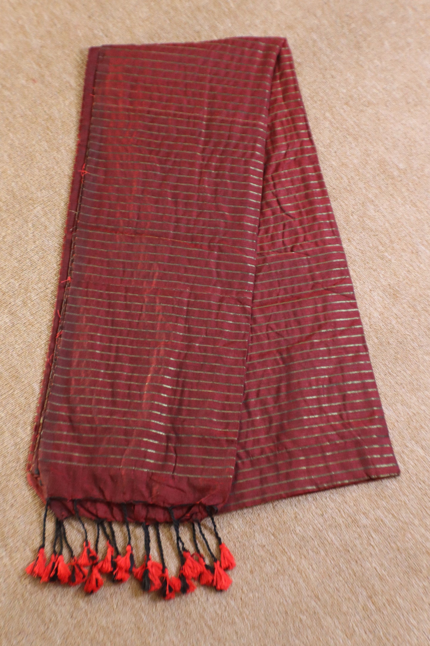 Khadhi Stripes Cotton Saree - Red
