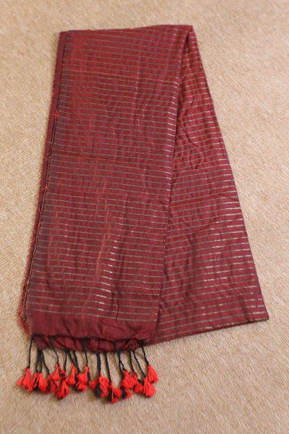 Khadhi Stripes Cotton Saree - Red