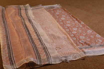 Linen Cotton Saree - Peach - LCEQ010