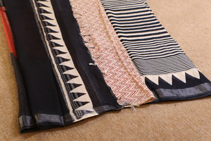 Linen Cotton Saree - White and Black Stripes - LCEQ005
