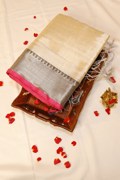 Raga Tissue Sarees - Luminous Champagne Gold with Metallic Silver- RTEQ001