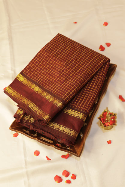 Muthukattam Cotton Saree - Deep Maroon with Golden Zari - ACEQ001