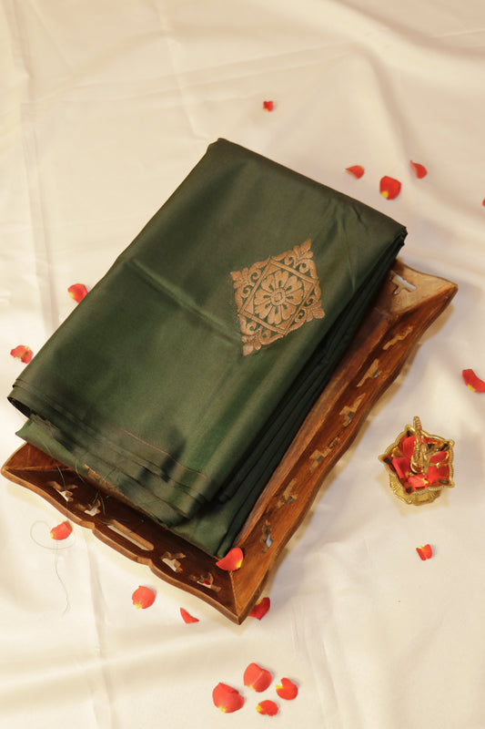 Soft Luxury Silk - Deep Bottle Green with Antique Gold Zari - SLSEQ002