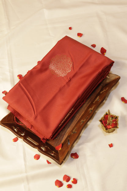 Soft Luxury Silk - Warm Rust Red with Antique Gold Zari - SLSEQ003