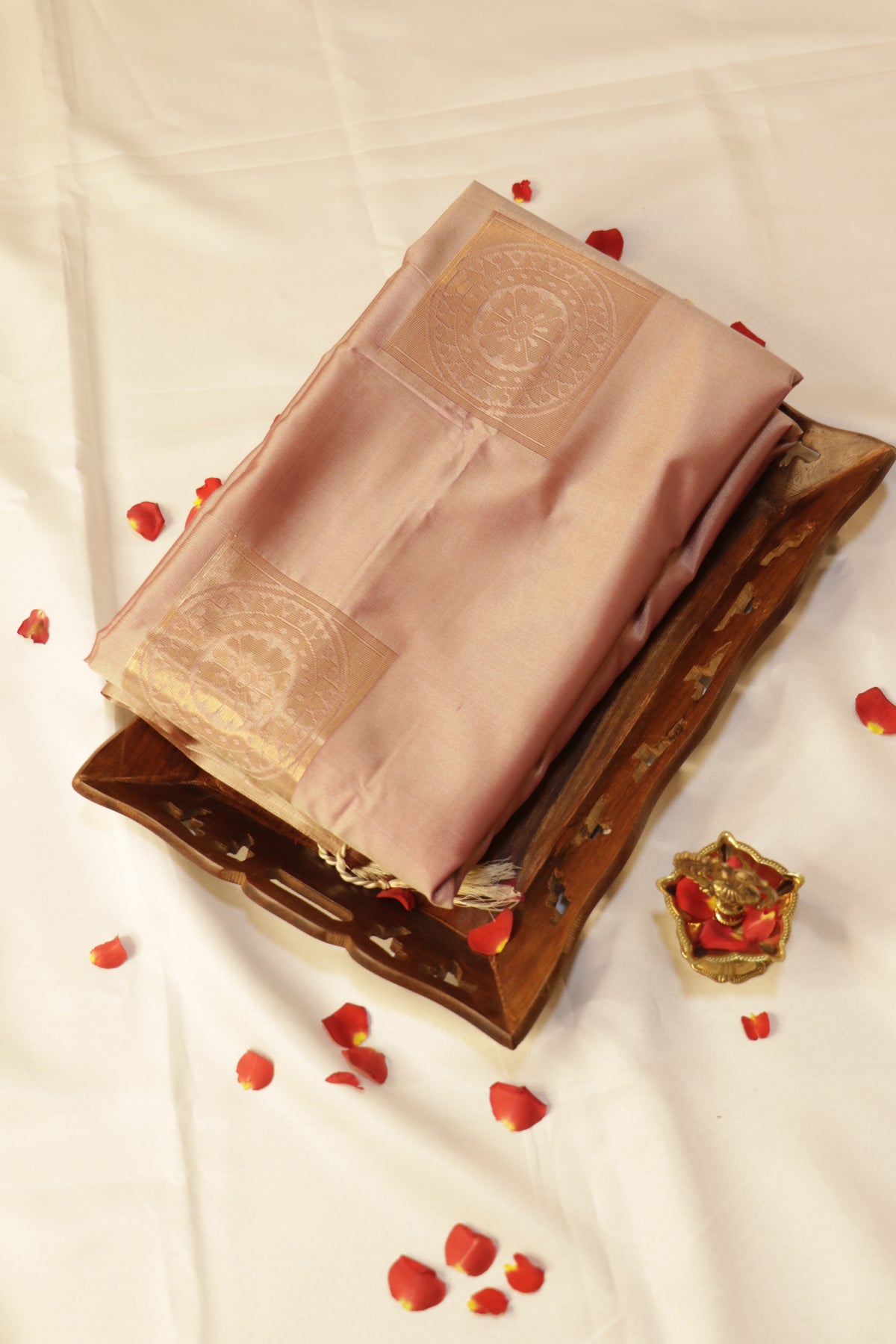 Soft Luxury Silk - Rose Gold Mauve with Antique Gold Zari - SLSEQ004