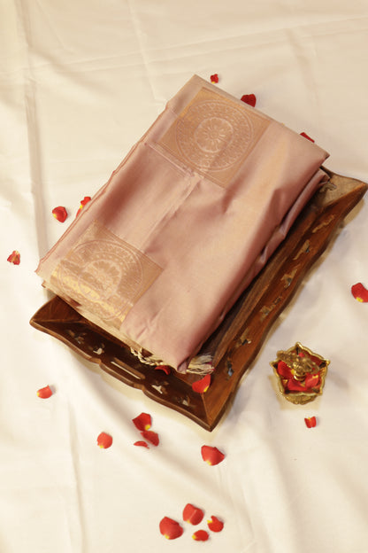 Soft Luxury Silk - Rose Gold Mauve with Antique Gold Zari - SLSEQ004