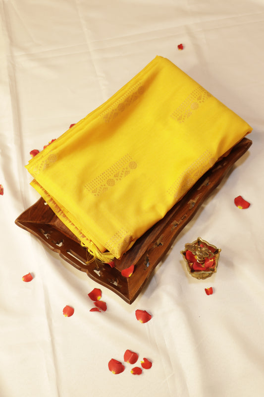Soft Luxury Silk -  Bright Haldi Yellow with Gold Zari - SLSEQ005