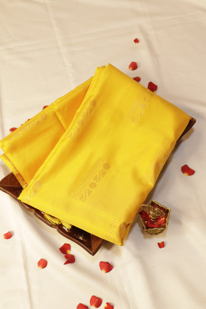 Soft Luxury Silk -  Bright Haldi Yellow with Gold Zari - SLSEQ005