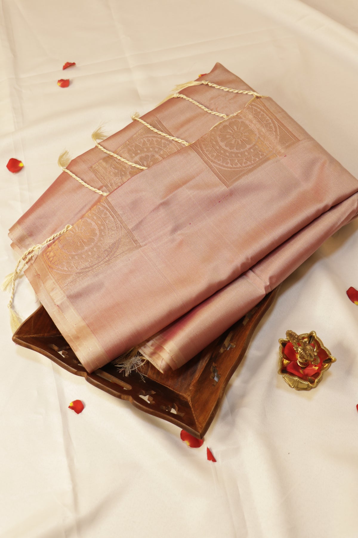 Soft Luxury Silk - Rose Gold Mauve with Antique Gold Zari - SLSEQ004