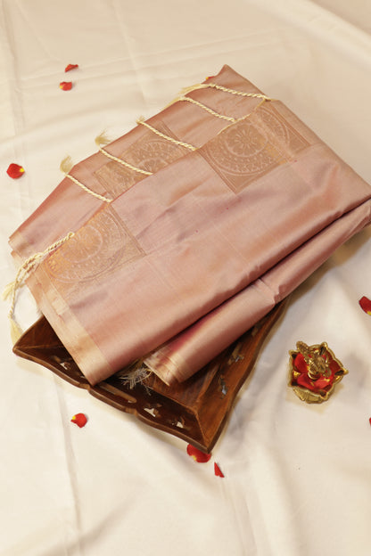 Soft Luxury Silk - Rose Gold Mauve with Antique Gold Zari - SLSEQ004
