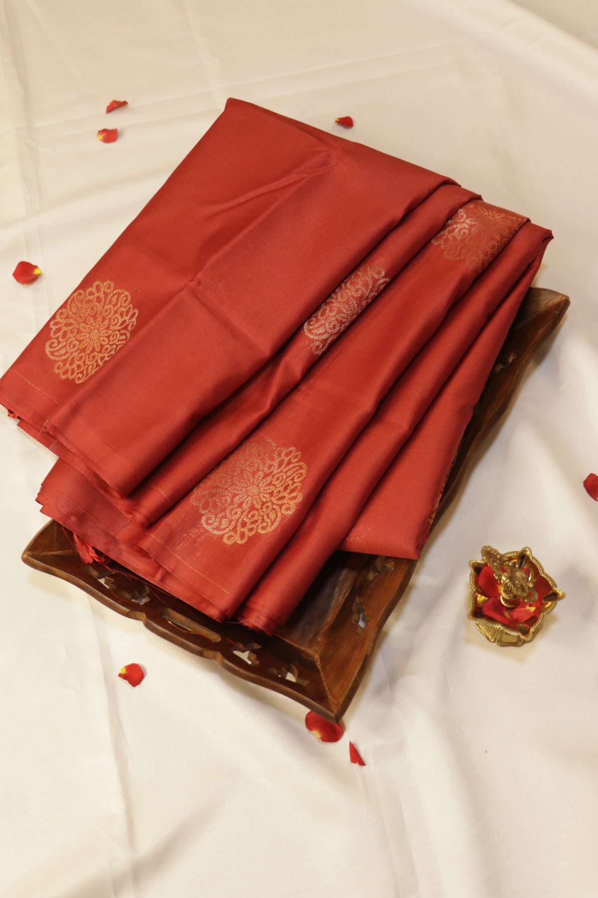 Soft Luxury Silk - Warm Rust Red with Antique Gold Zari - SLSEQ003