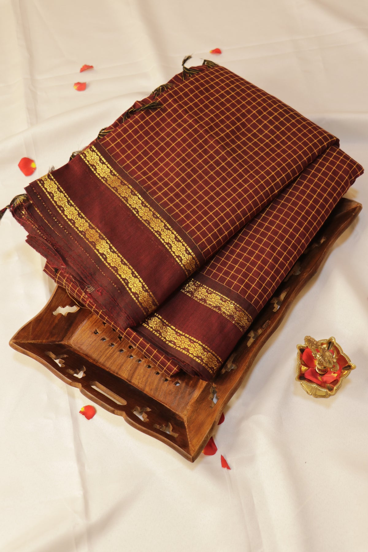 Muthukattam Cotton Saree - Deep Maroon with Golden Zari - ACEQ001