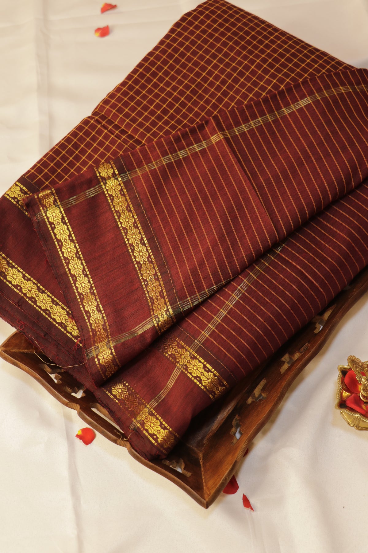 Muthukattam Cotton Saree - Deep Maroon with Golden Zari - ACEQ001