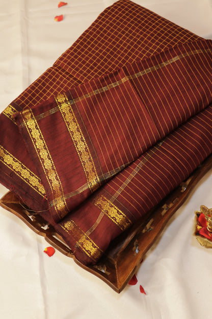 Muthukattam Cotton Saree - Deep Maroon with Golden Zari - ACEQ001