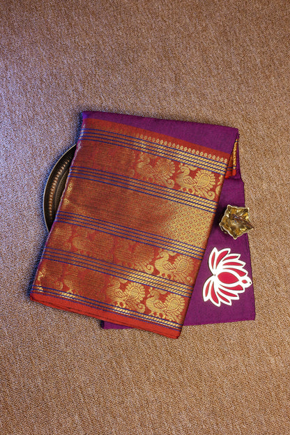 Narayanpet - Purple with Red Long Border Saree