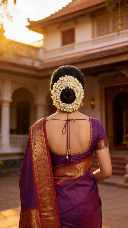 Narayanpet - Purple with Red Long Border Saree