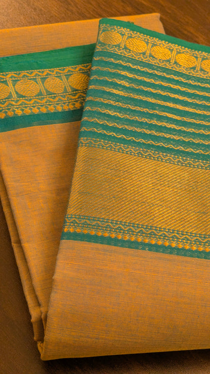 Traditional Kanchi Cotton - Mist Grey with Peacock Turquoise Blue - TKCEQ005