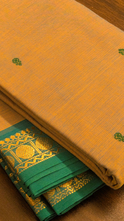 Traditional Kanchi Cotton - Mist Grey with Peacock Turquoise Blue - TKCEQ005